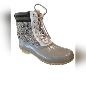 Sam Edelman SZ 6 Fisherman Caldwell Gray Waterproof Lace Up Duck Ankle Rain Boot
